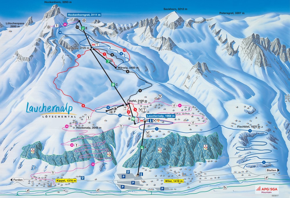 Pistekaart van Lauchernalp – Lötschental.